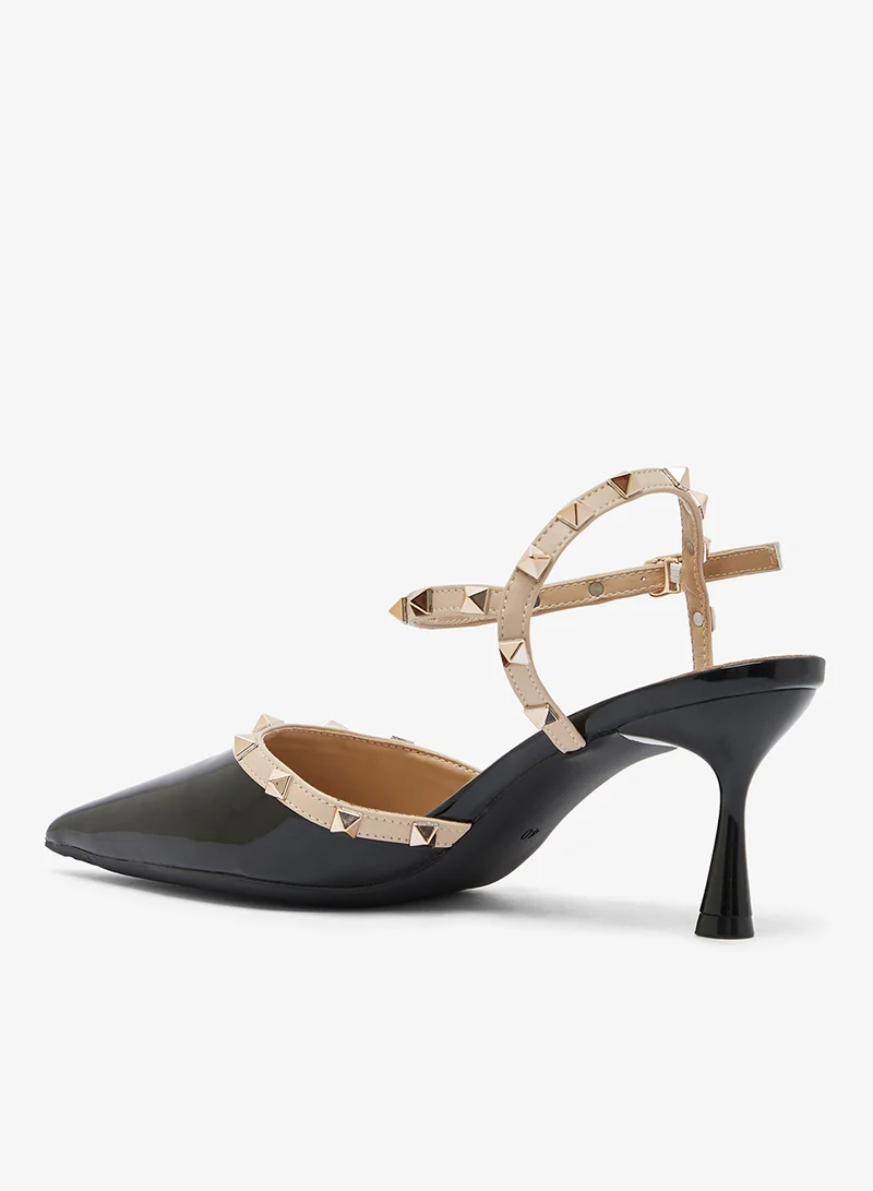 Ginger Black Stud Detail Mid Heel Pumps for Women | Best Price UAE